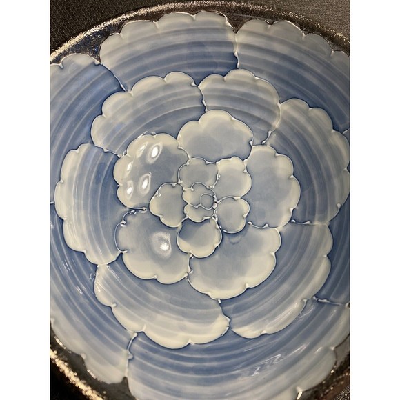 Sencha Yunomi Arita Ware Porcelain Platinum Glaze Blue Peony Bowl Dish - Picture 3 of 12